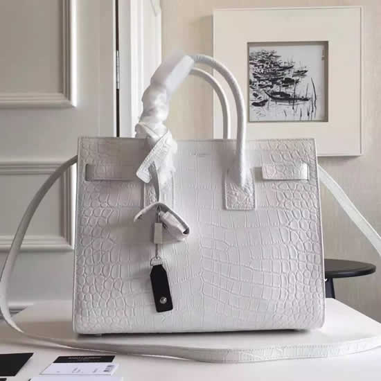 Replica Saint Laurent Small Sac De Jour Croc Embossed White Bag